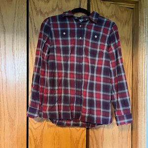 Duluth Trading co. red and purple plaid flannel